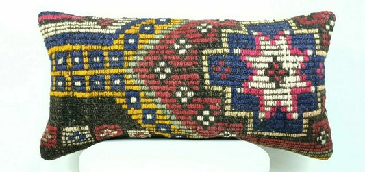 Ethnic Handmade Kilim Cushion Cover 12x24 Home Decorative Lumbar Pillow  E404