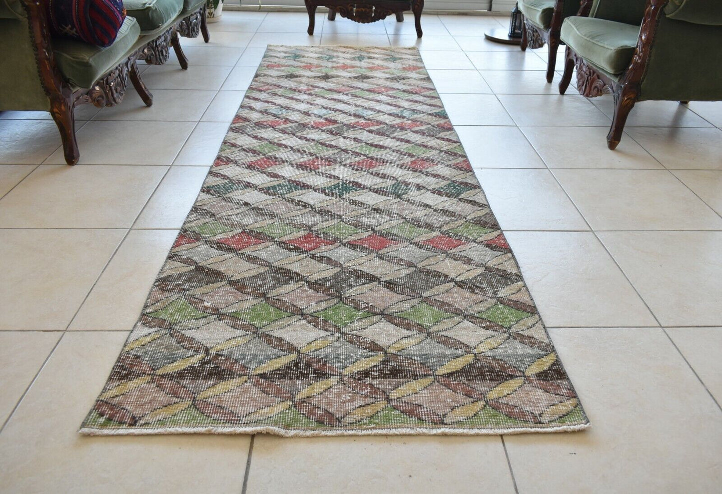 Small Turkish Runner 9.3x2.8 ft Vintage Runner Hallway Runner Handwoven Rug R42