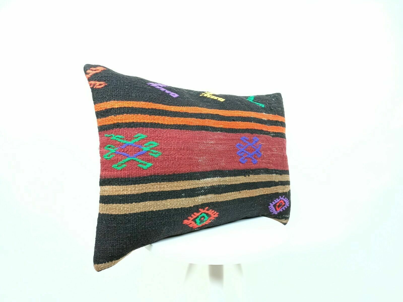 16x24 Kilim Lumbar Pillow Handmade Turkish Rug Tribal Bohemian Cushion Case E458