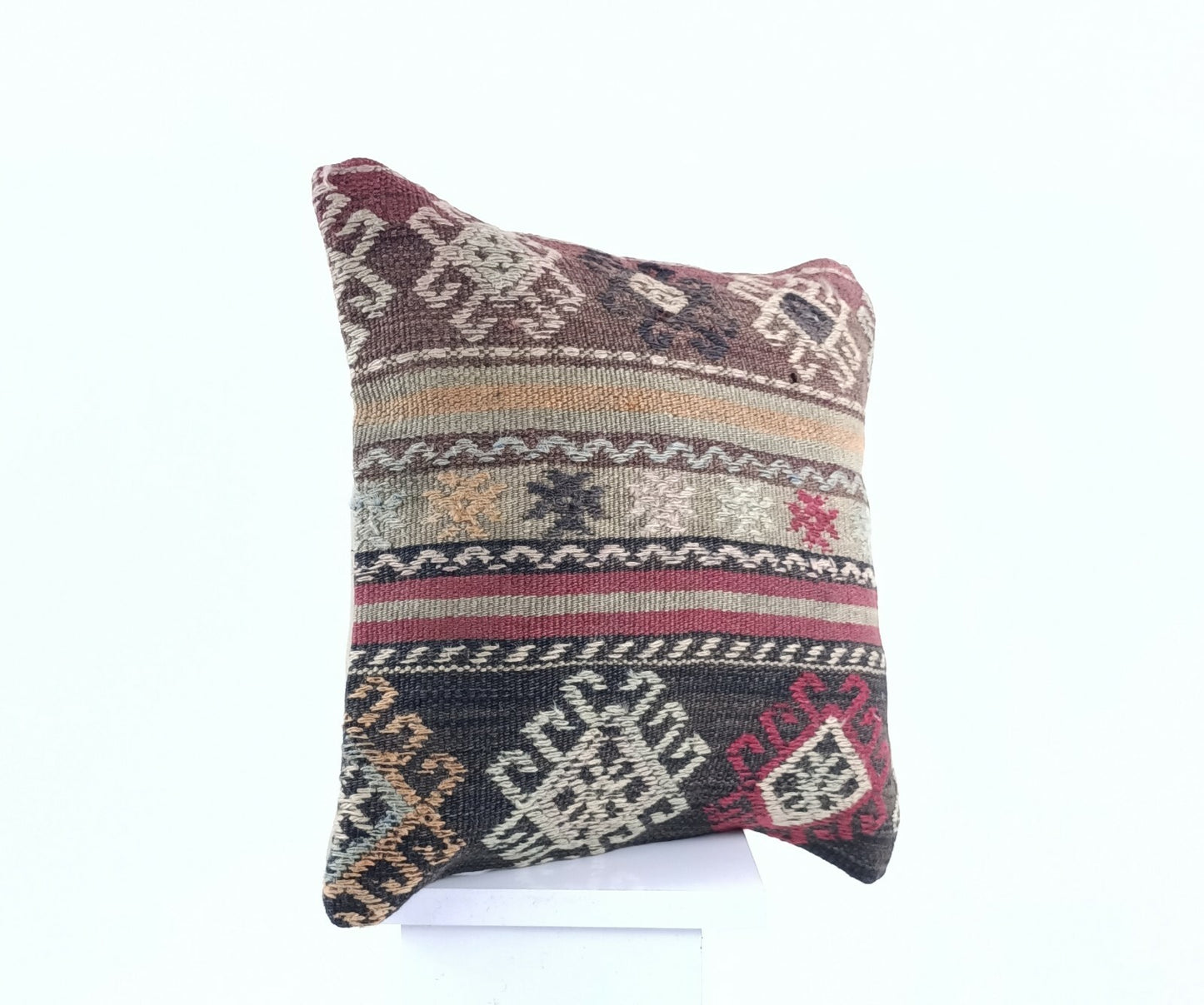  Turkish Kilim Pillow Cover 16x16 Home Decorative Wool Oushak Rug Cushion A518