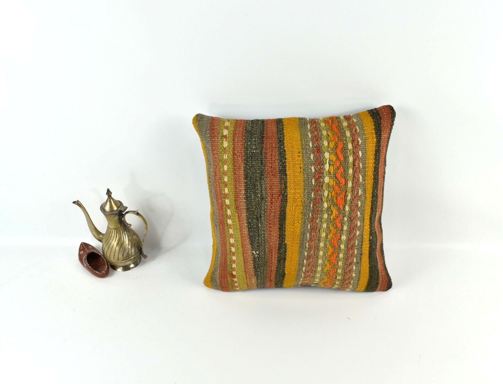 14"x14" Kilim Pillow Cover Handmade Turkish Tribal Ethnic Boho Rug Cushion 3464