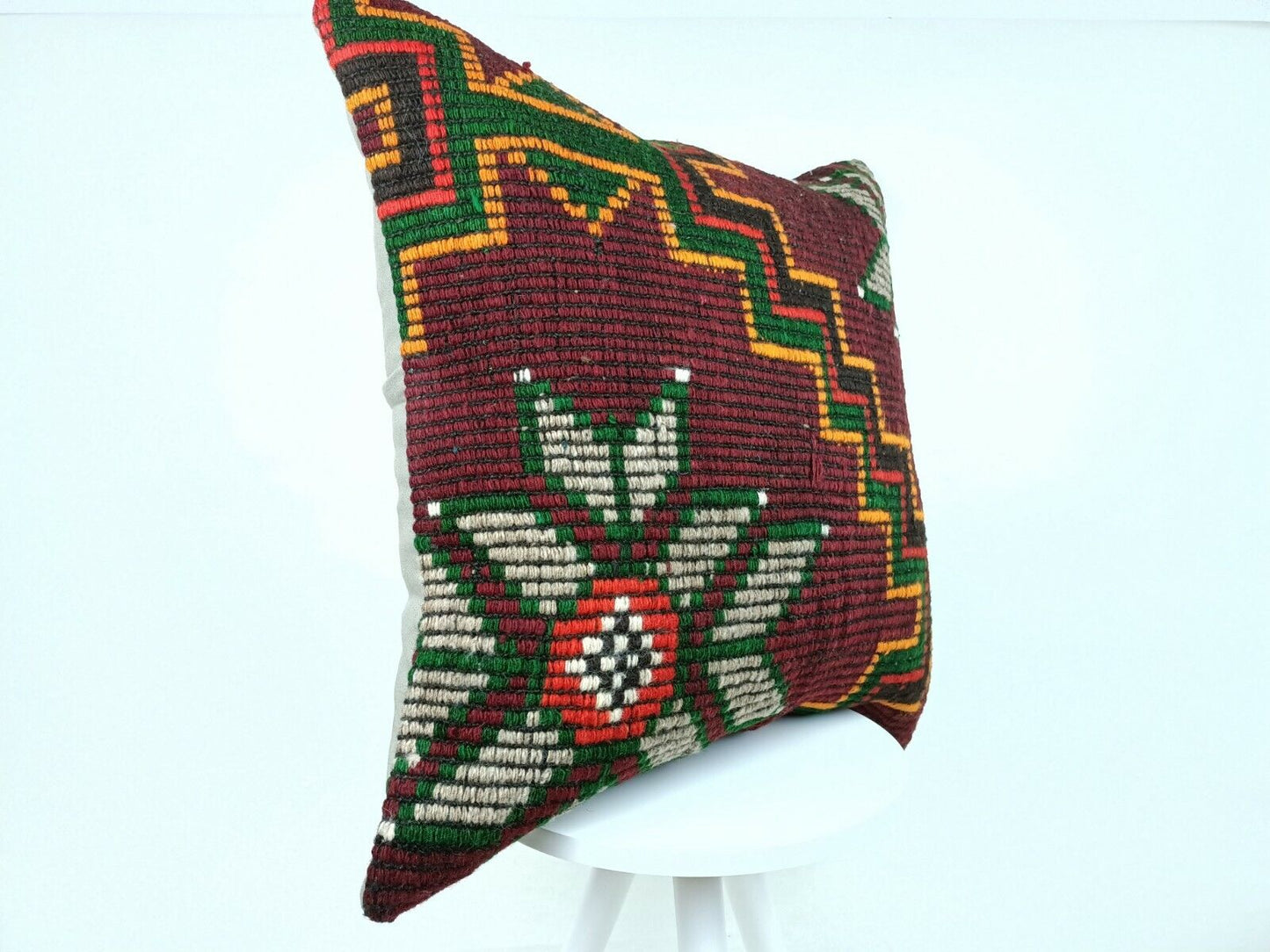 24x24 Large Kilim Pillow Cover Handwoven Anatolian Vintage Lumbar Cushion E636