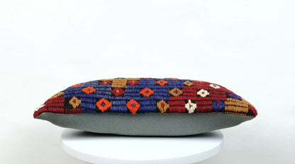 Turkish Kilim Pillow Cover 8"x16" Handknotted Vintage Tribal Lumbar Cushion E384