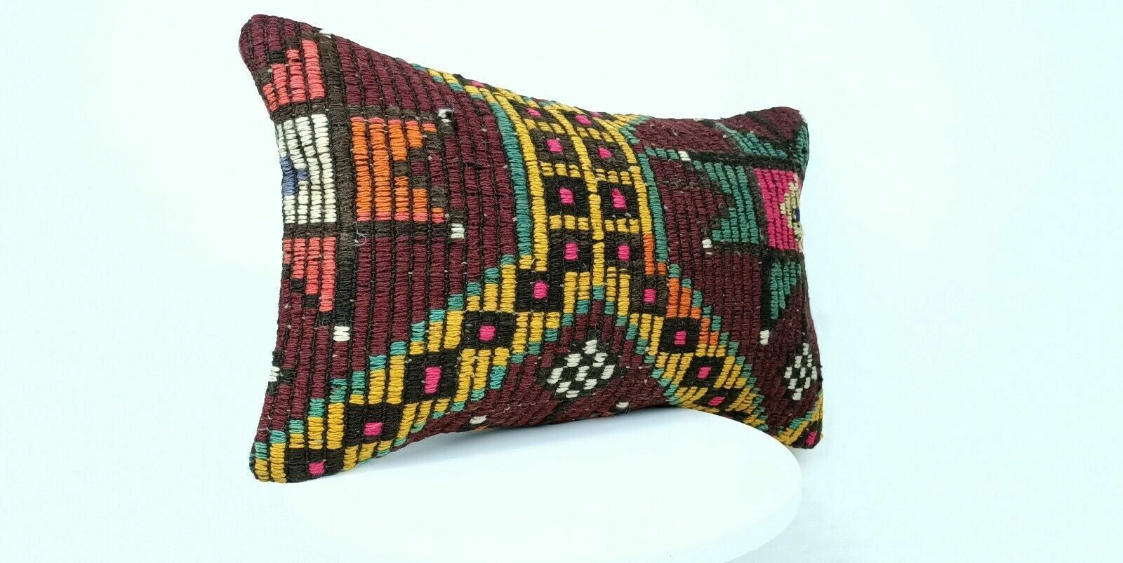 12x20 Kilim Pillow Cover Handmade Traditional Turkish Wool Lumbar Cushion E514