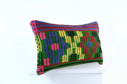 Kilim Pillow Cover 12x20 Handmade Turkish Rug Boho Ethnic Lumbar Cushion E1090