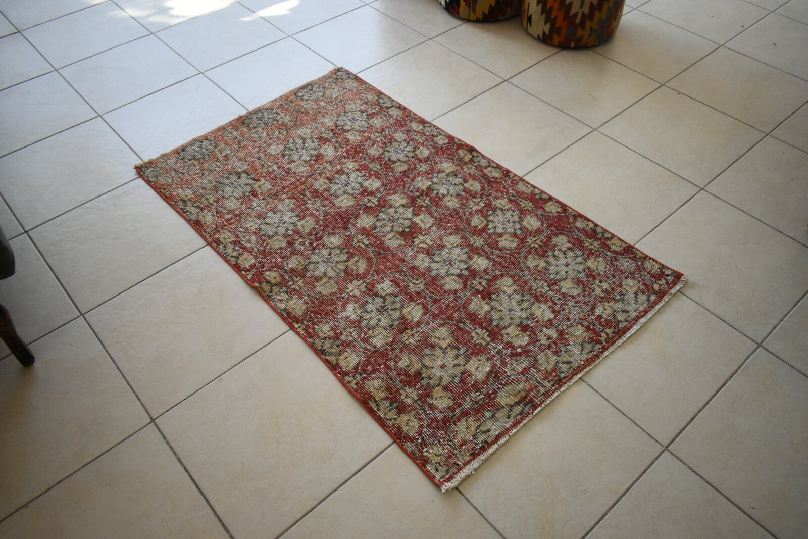 Vintage Runner 4.8x2.9 ft Small Turkish Runner Anatolian Floor Runner Rug R18