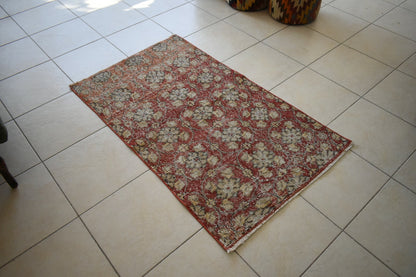 Vintage Runner 4.8x2.9 ft Small Turkish Runner Anatolian Floor Runner Rug R18