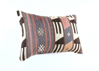 Kilim Pillow Cover 16x24 Tribal Vintage Turkish Carpet Lumbar Pillow Cover 1953