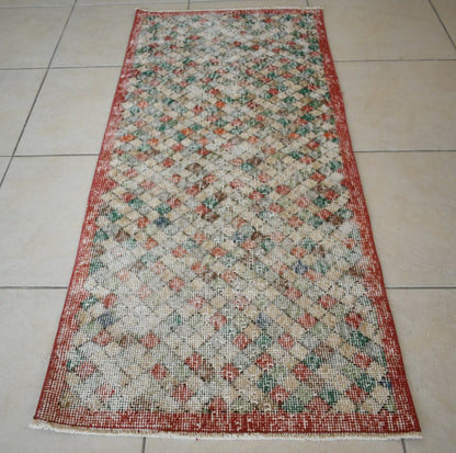 Small Turkish Runner 4.8x2 ft Vintage Runner Hallway Runner Handwoven Runner R13