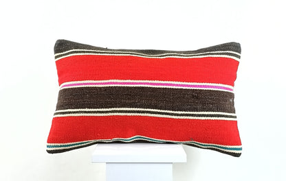 Kilim Pillow Cover 12x20 Handmade Turkish Rug Boho Ethnic Lumbar Cushion 2592