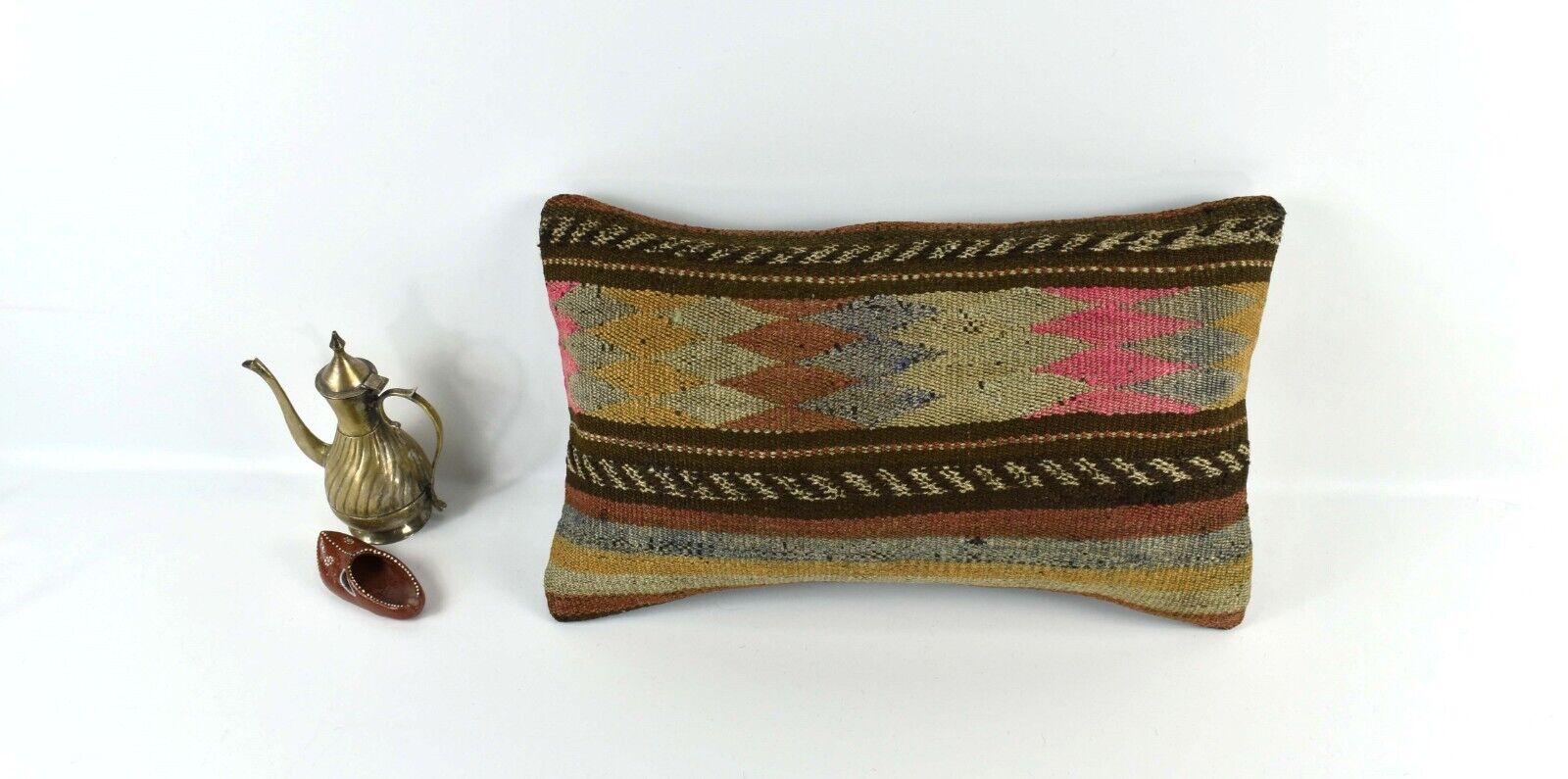 Kilim Pillow Cover 12x20 Handmade Turkish Rug Boho Ethnic Lumbar Cushion 3272