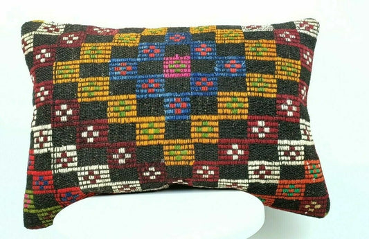 Kilim Lumbar Pillow Handknotted Oushak Rug Oriental Bohemian Ethinc Cushion E509