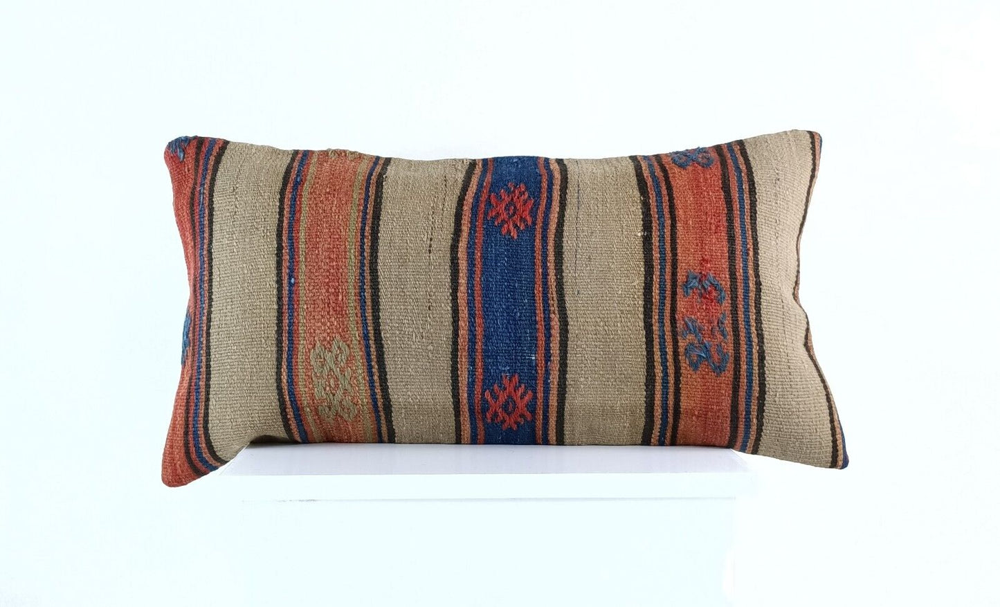 Handmade Turkish Kilim Pillow Cover 12x24 Ethnic Boho Sofa Lumbar Cushion E1025