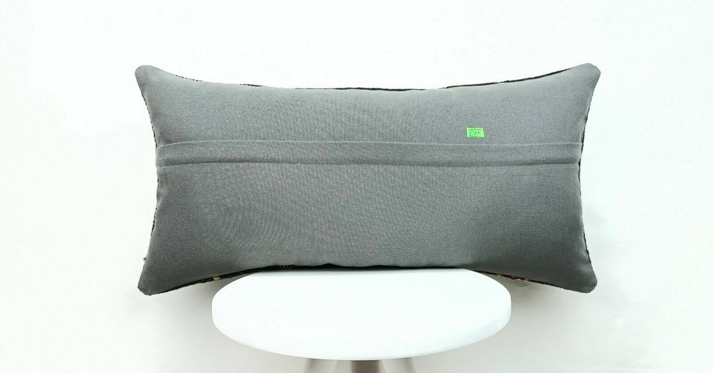 Kilim Pillow Cover 12x24 Handmade Turkish Traditional Wool Lumbar Cushion E397