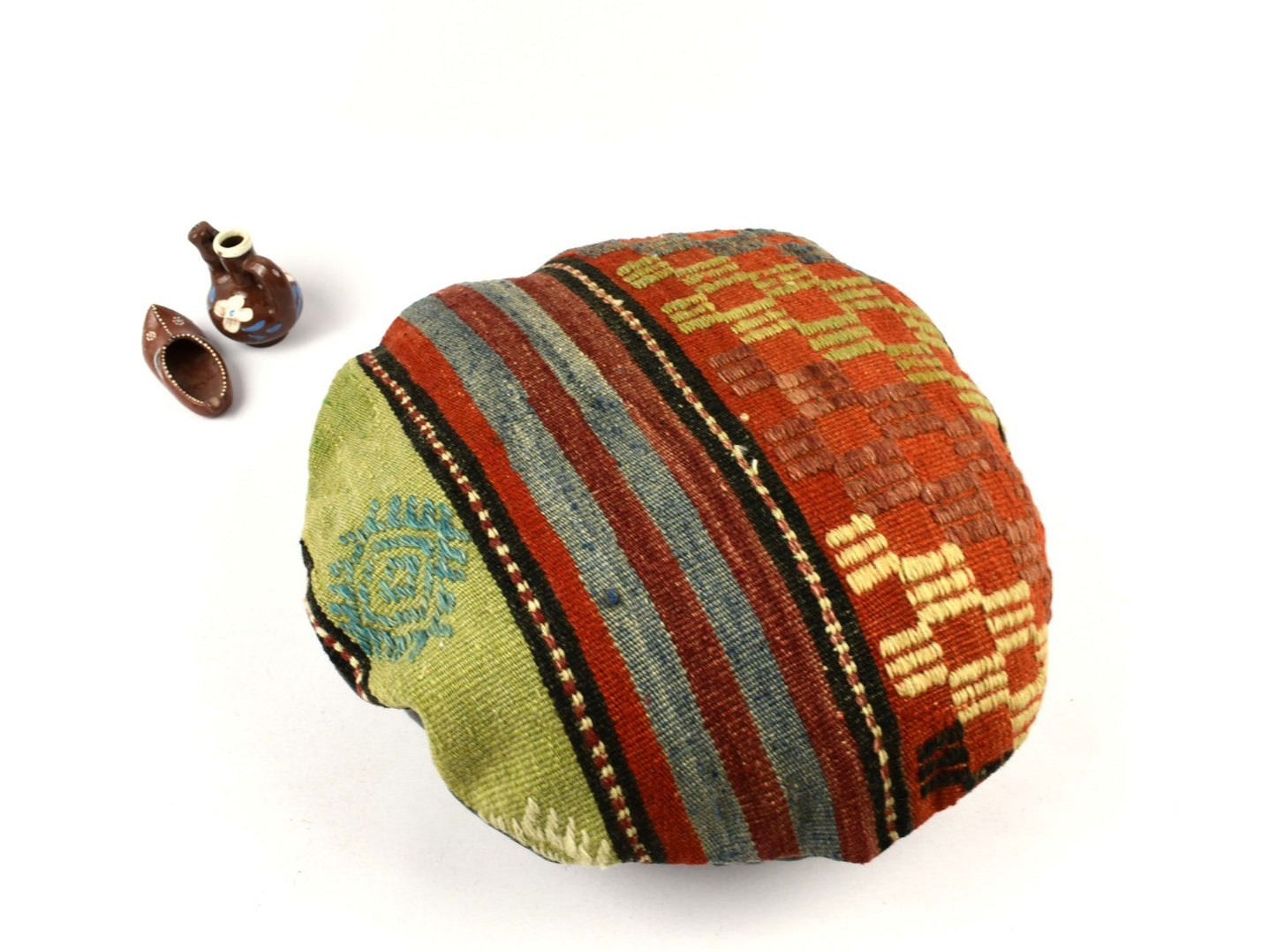 Kilim Round Pillow Cover 18" in Tribal Vintage Turkish Carpet Round Cushion 4940