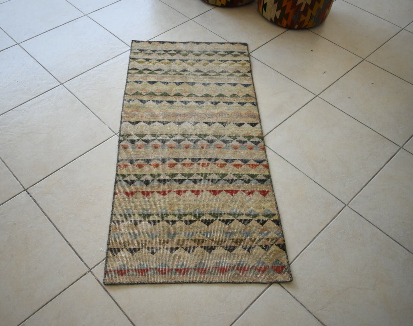 Small Turkish Runner 4.2x2 ft Vintage Runner Hallway Runner Handwoven Rug R16