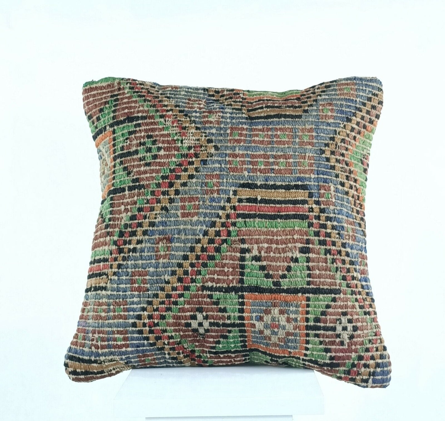 Kilim Pillow Cover 16x16 in Handmade Turkish Sofa Couch Wool Boho Cushion  A473