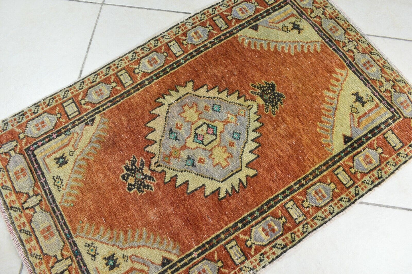 Turkish Runner 2.9x1.9 ft Vintage Small Rug Oushak Runner Anatolian Mini Rug Y74