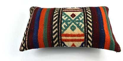 Kilim Pillow Cover 12x20 Handmade Turkish Rug Boho Ethnic Lumbar Cushion 3260