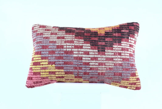 Kilim Pillow Cover 12x20 Handmade Turkish Rug Boho Ethnic Lumbar Cushion 1912