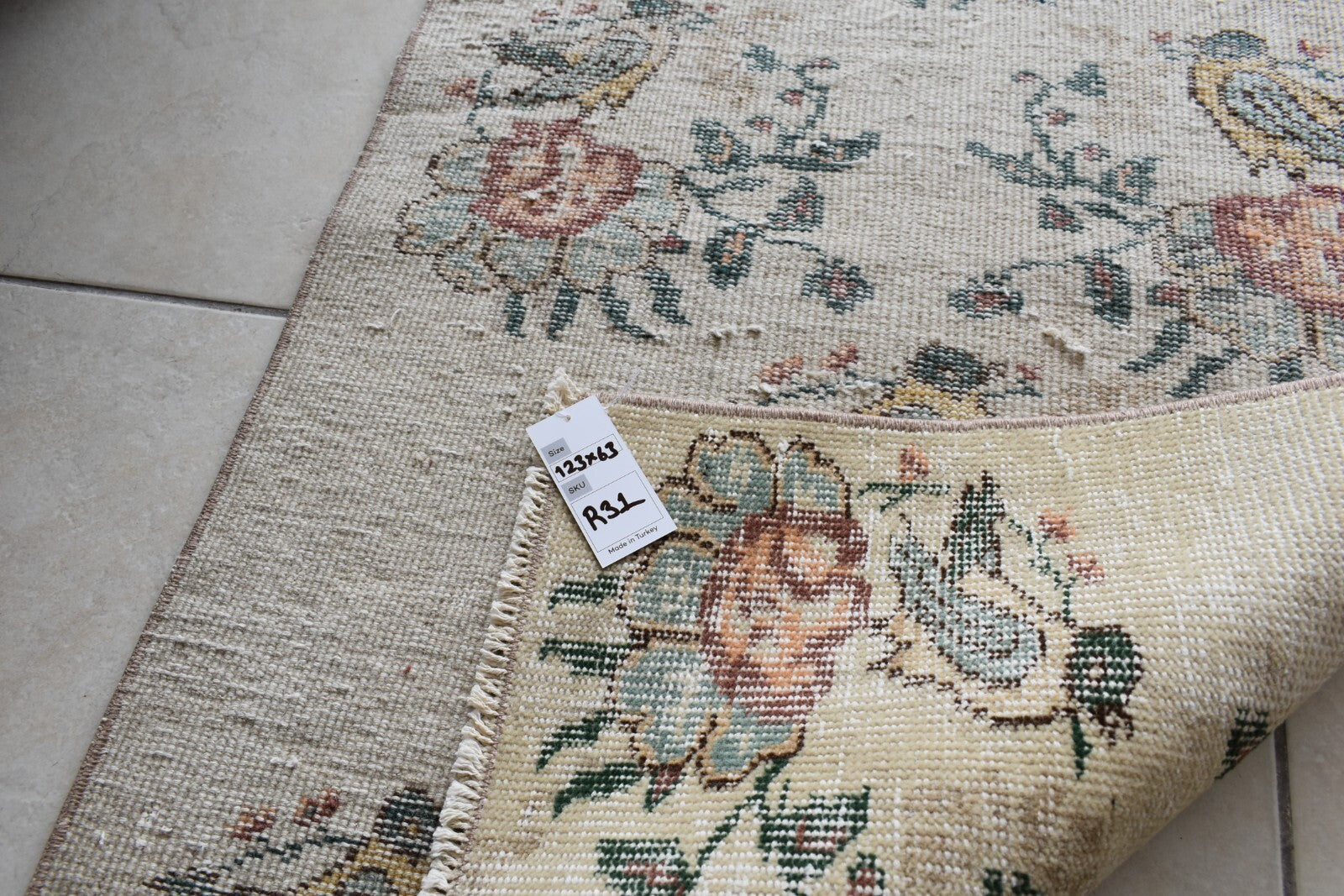 Vintage Oushak Rug 4x2 ft Turkish Floor Rug Faded Area Rug Oriental Rug