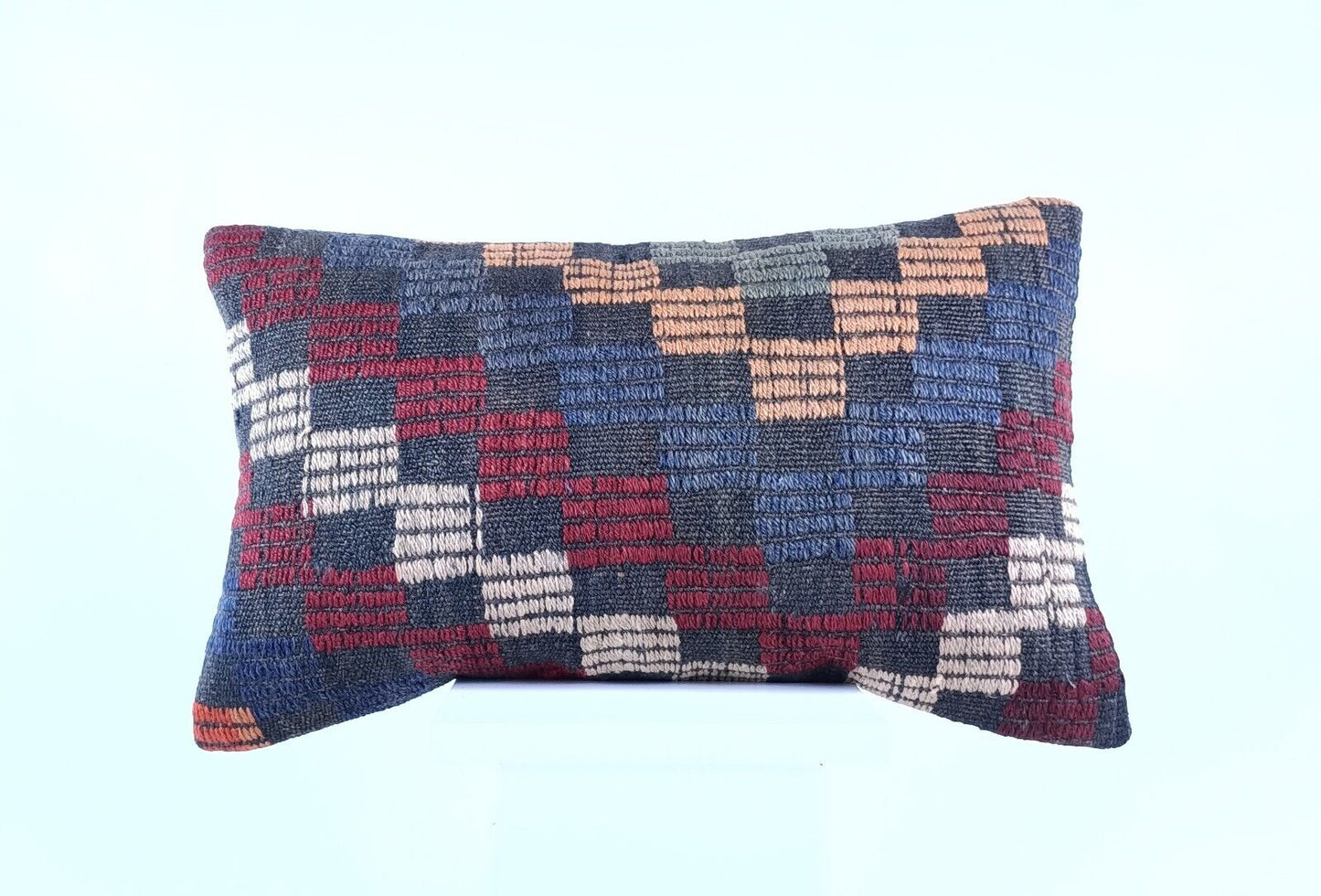 Kilim Pillow Cover 12x20 Handmade Turkish Rug Boho Ethnic Lumbar Cushion 1900