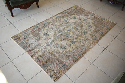 Vintage Oushak Rug 6.3x3.7 ft Turkish Floor Rug Faded Area Rug Oriental Rug U01