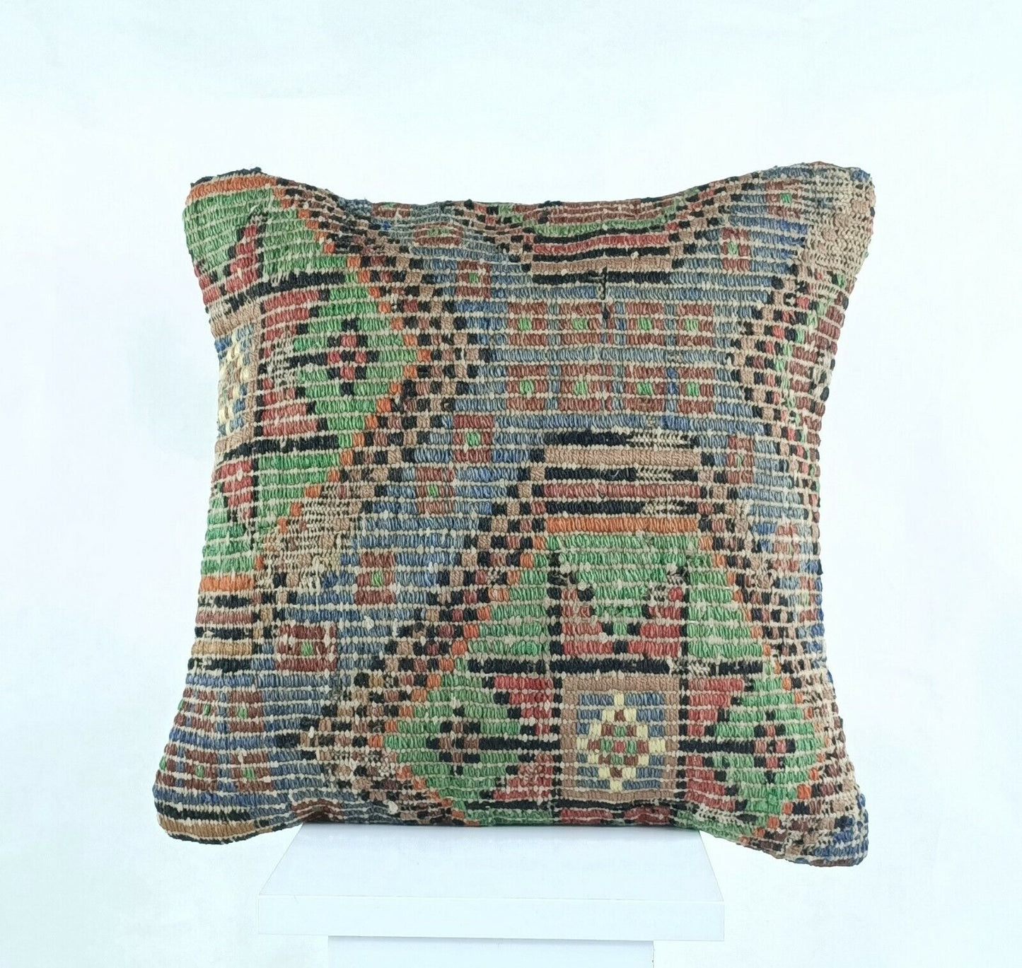 16x16 Kilim Pillow Cover Handmade Oushak Carpet Rug Wool Lumbar Cushion A440