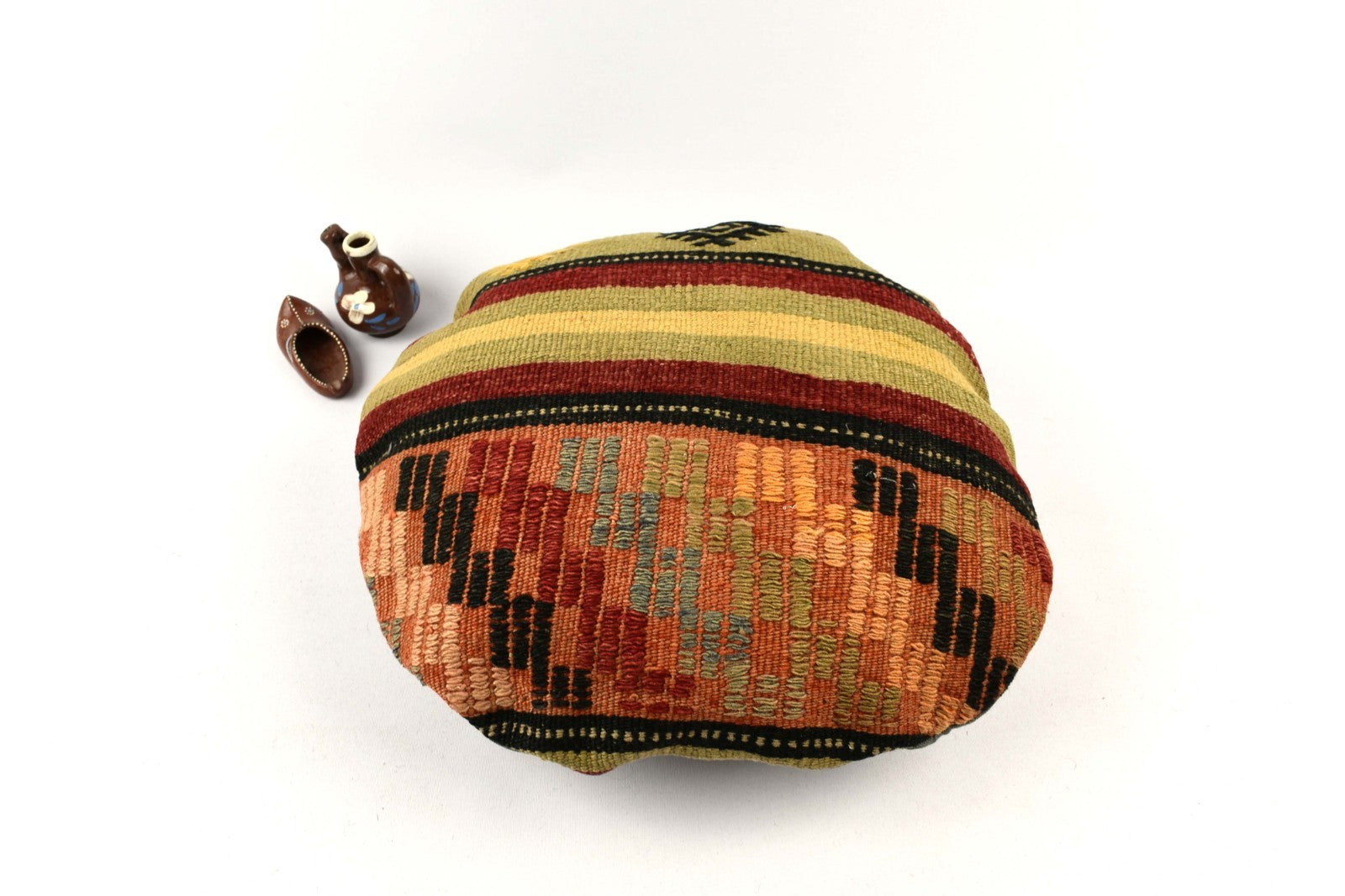 Kilim Round Pillow Cover 18" in Tribal Vintage Turkish Carpet Round Cushion 4951