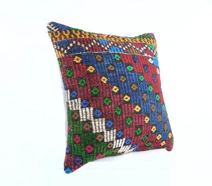 18"x18" Kilim Pillow Cover  Handmade Turkish Vintage Cushion Tribal Lumbar E1383