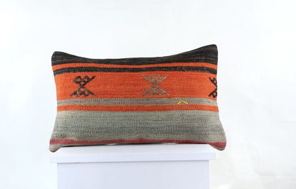 Kilim Pillow Cover 12x20 Turkish Handmade Sofa Couch Floor Lumbar Cushion E1053