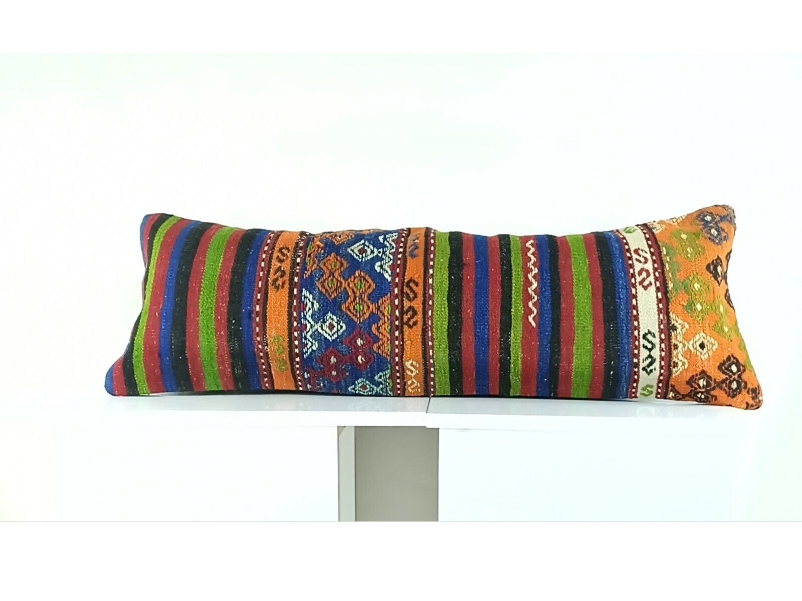 Lumbar Pillow Cover 12x36 Handknotted Kilim Rug Boho Wool Vintage Cushion A1107