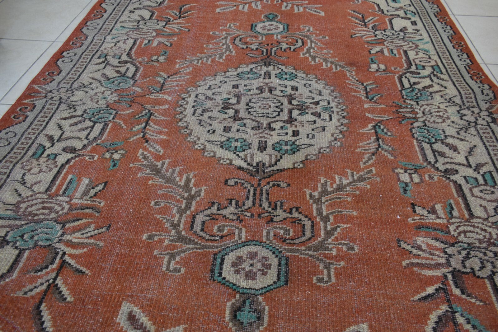 Large Turkish Rug 9.2x5.2 ft Vintage Rug Faded Oushak Rug Living Room Carpet B23