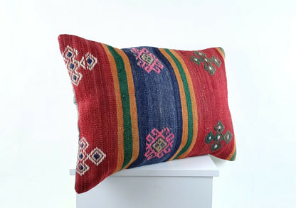 Kilim Pillow Cover 16x24 in Traditional Handmade Anatolian Lumbar Cushion A1494