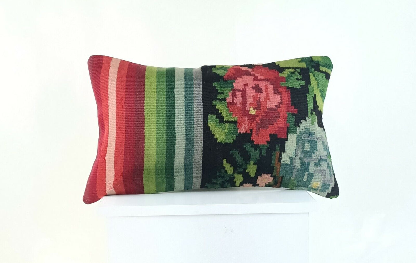 Kilim Lumbar Pillow Cover 12x20 Bohemian Vintage Wool Sofa Couch Cushion A970