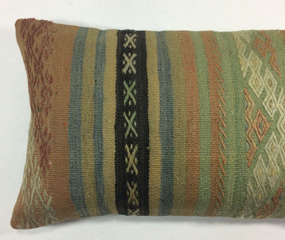 Kilim Pillow Cover 12x20 Handmade Turkish Rug Boho Ethnic Lumbar Cushion 1194