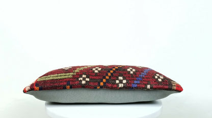 Turkish Kilim Pillow Cover 8"x16" Handmade Oushak Rug Tribal Lumbar Cushion E378