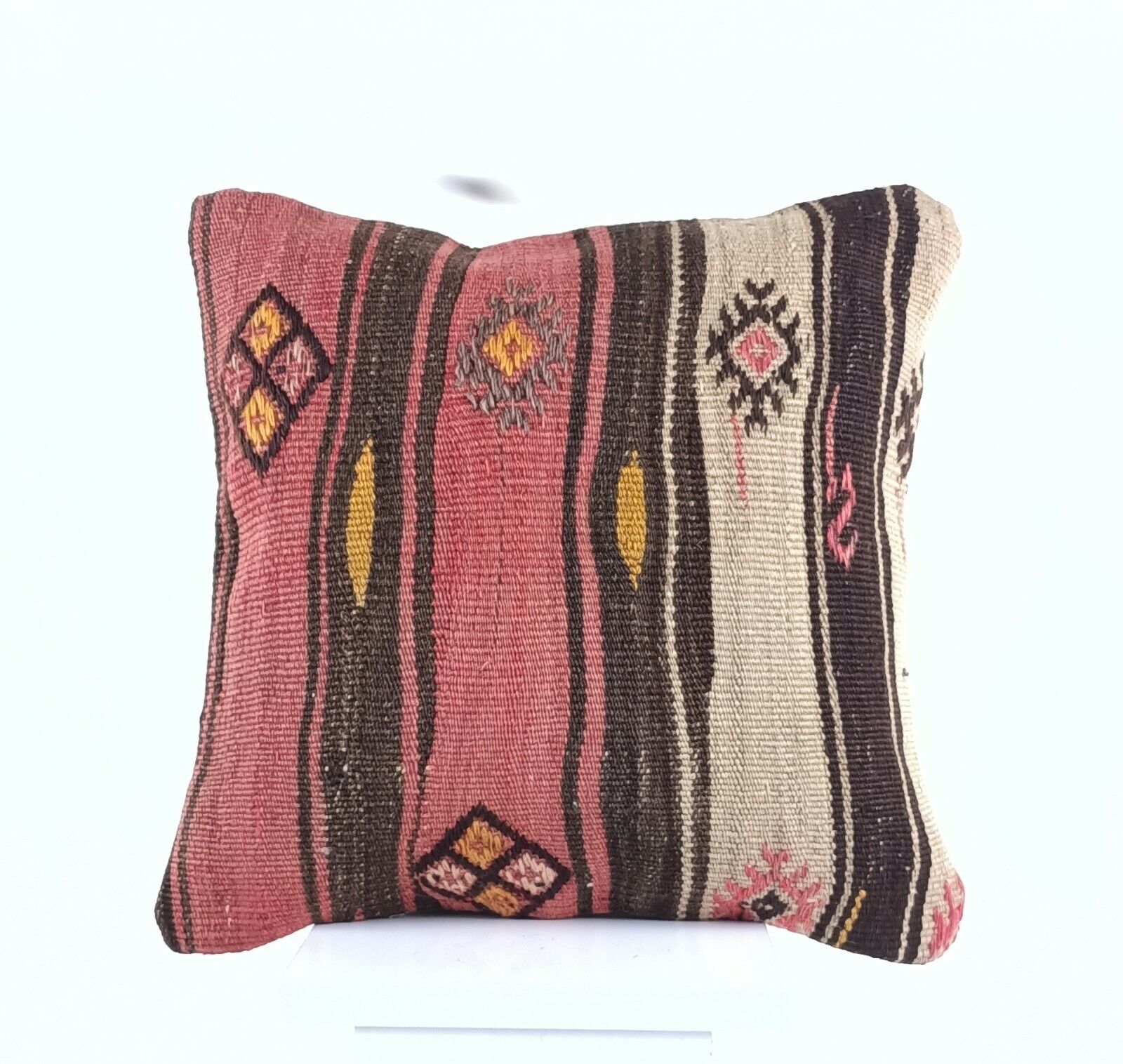 Turkish Kilim Pillow Cover 16x16 Home Decorative Wool Handmade Rug Cushion A509