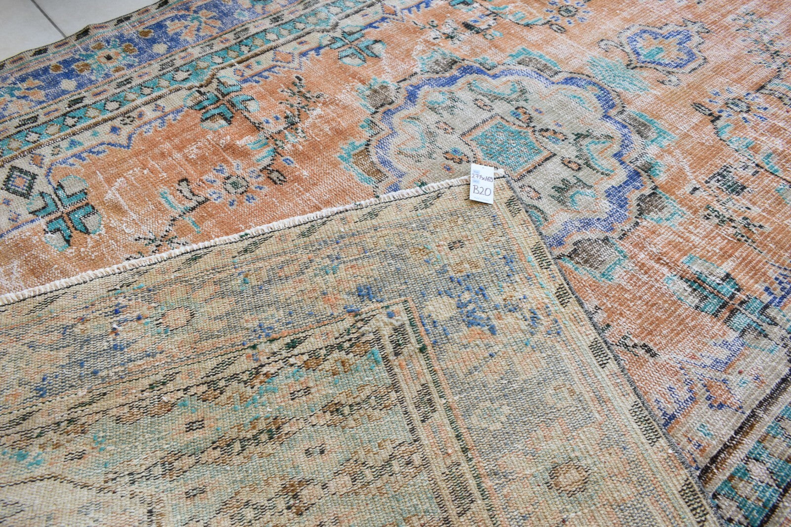 Large Turkish Rug 8.8x5.5 ft Vintage Rug Faded Oushak Rug Living Room Carpet B20