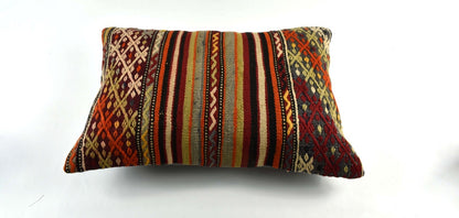 Kilim Pillow Cover 16x24 Tribal Vintage Turkish Carpet Lumbar Pillow Cover 3455