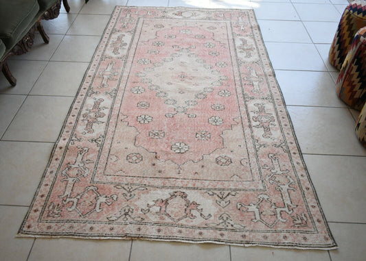 Faded Oushak Rug 8.1x4.5 ft Anatolian Rug Turkish Carpet Boho Floor Rug U08