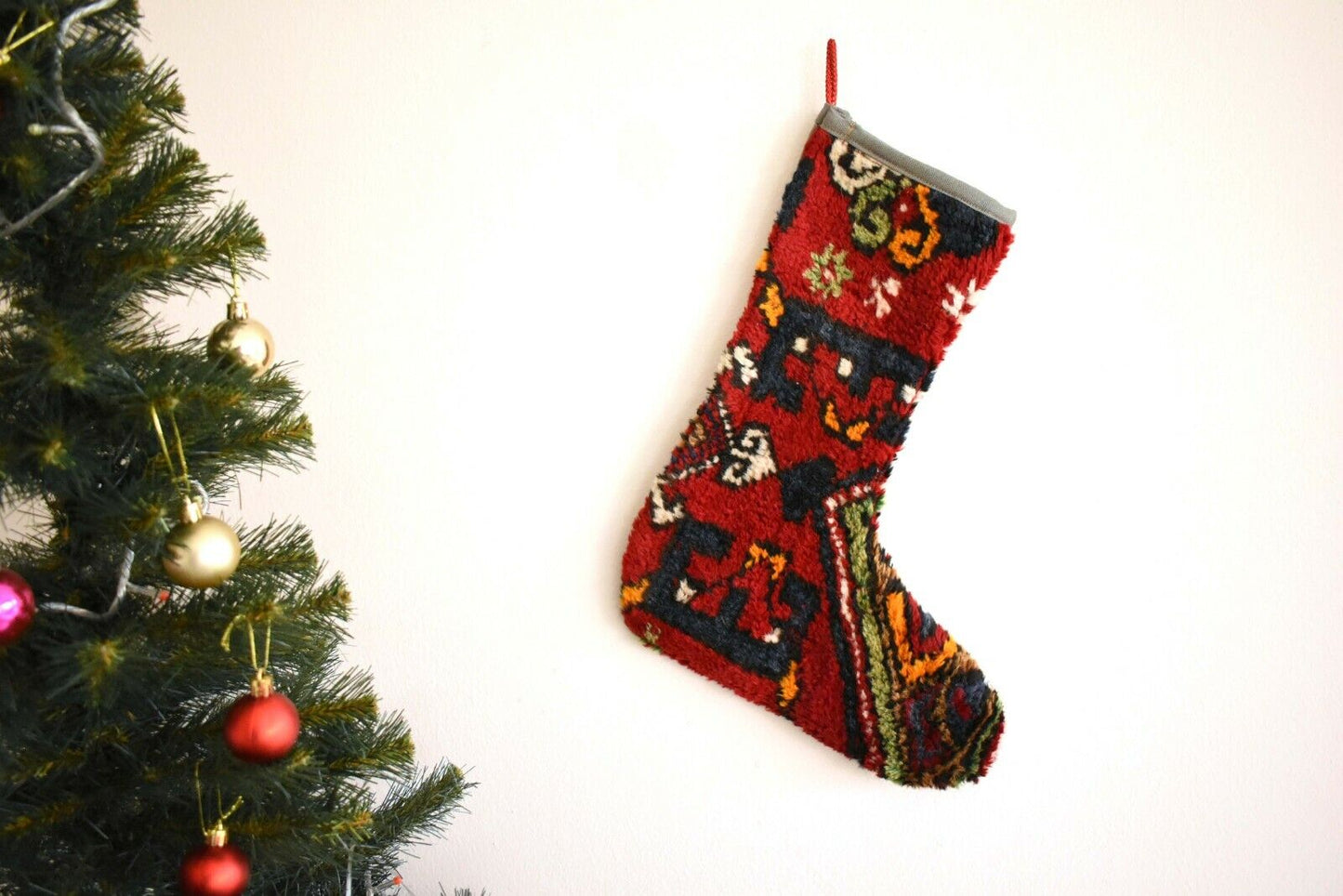 Rug Christmas Stocking Vintage Stocking Holiday Stocking Gift Stocking S282