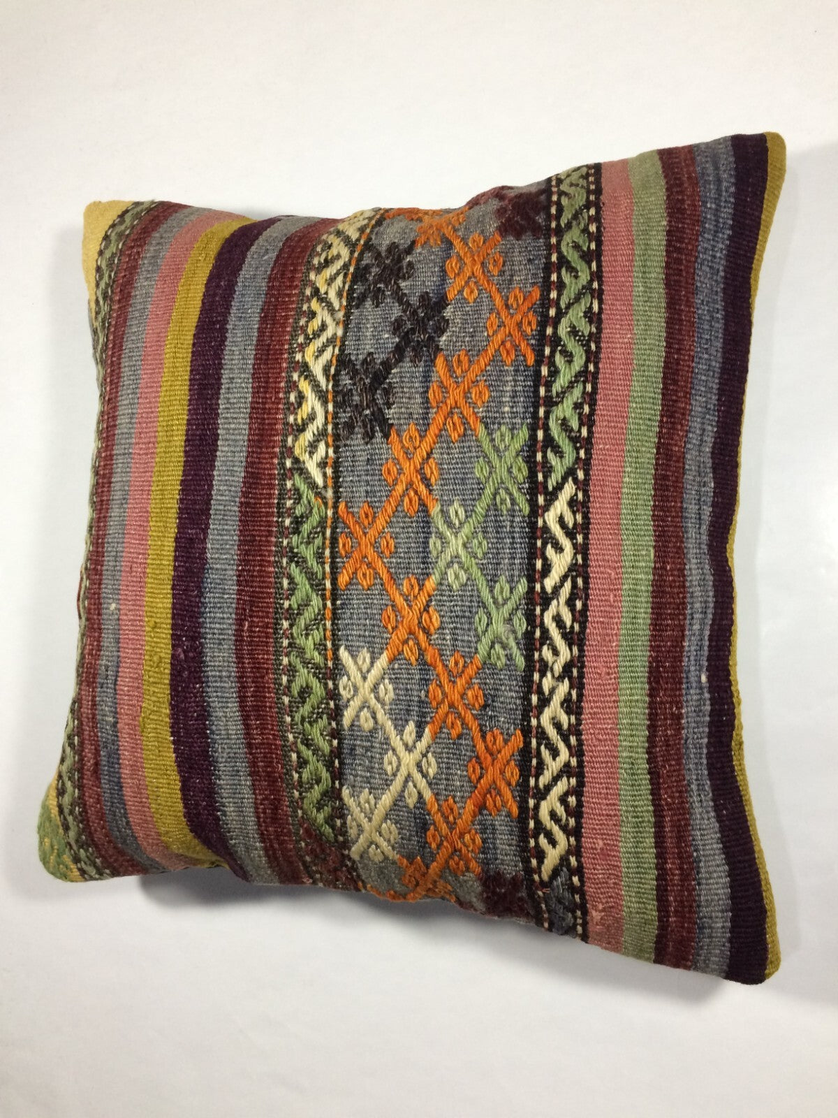 18"x18" Kilim Pillow Cover  Handmade Turkish Vintage Cushion Tribal Lumbar 736