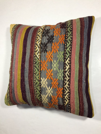 18"x18" Kilim Pillow Cover  Handmade Turkish Vintage Cushion Tribal Lumbar 736