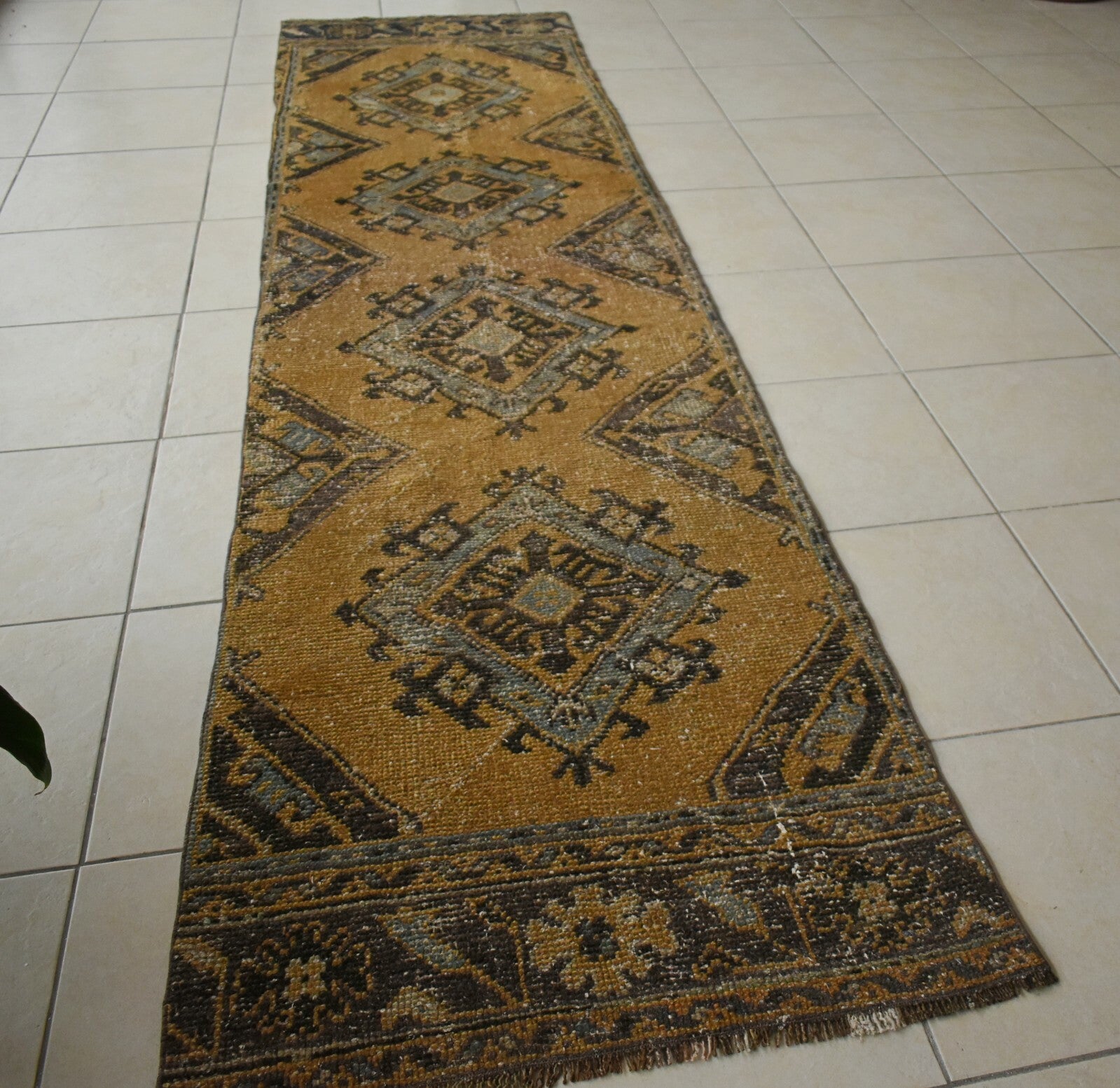 Turkish Runner Rug 11.3x2.8 ft Vintage Runner Hallway Runner Handwoven Rug R35