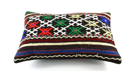 Kilim Pillow Cover 12x20 Handmade Turkish Rug Boho Ethnic Lumbar Cushion 3259