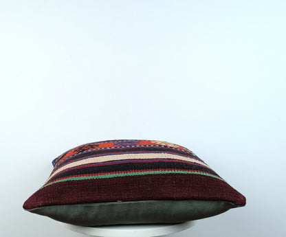 Kilim Pillow Cover 16x16 Handmade Vintage Wool Lumbar Tribal Ethnic Cushion E160