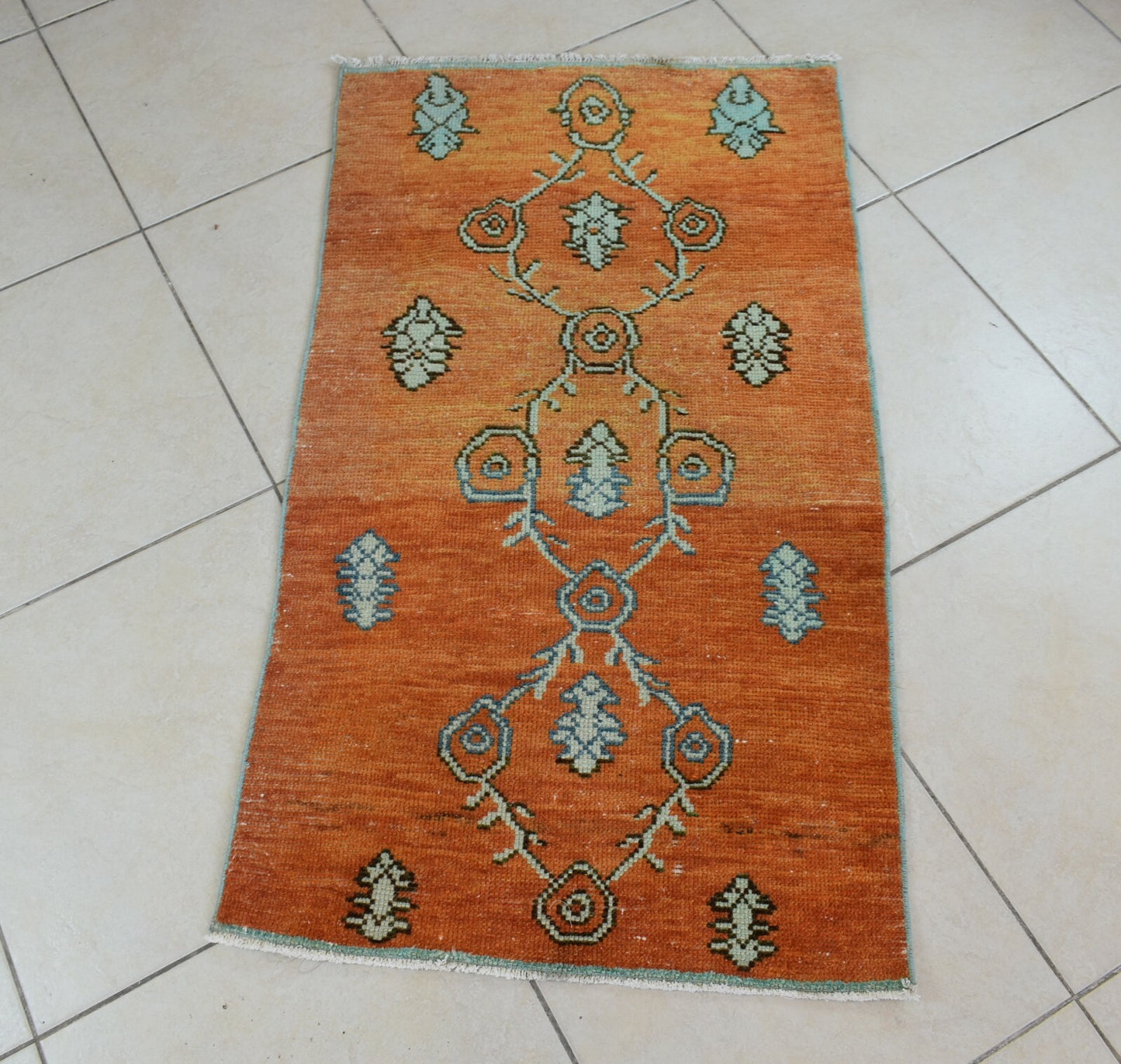 Small Turkish Runner 3.7x2.1 ft Vintage Runner Hallway Runner Handwoven Rug R40