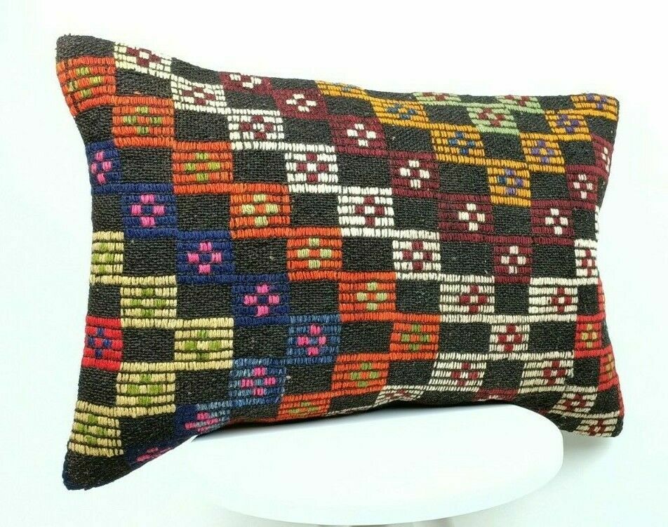 Kilim Lumbar Pillow Handknotted Oushak Rug Oriental Bohemian Ethinc Cushion E506