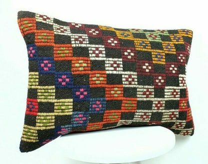 Kilim Lumbar Pillow Handknotted Oushak Rug Oriental Bohemian Ethinc Cushion E506